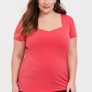 Torrid Hot Coral Crepe Sweetheart Tee